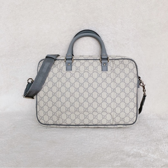 NWT Authentic Gucci GG Supreme Leather Computer Bag Briefcase Gray Unisex - Picture 2 of 9